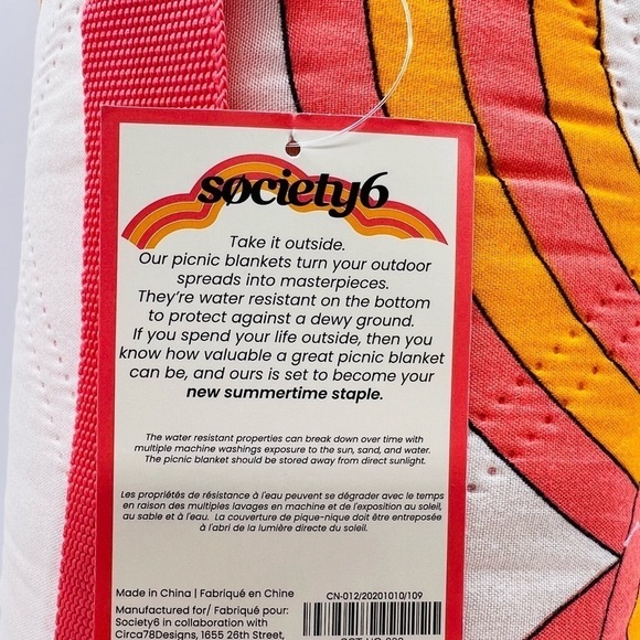 SOCIETY6 PICNIC BLANKET ORANGE, CORAL AND CREME COLORS 50” X 70” NWT - Picture 2 of 5